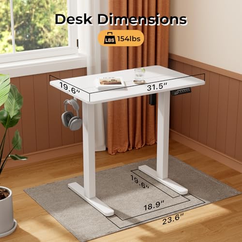 JYLH JOYSEEKER Small Standing Desk, 32" ×20" Electric White Standing Desk, Height Adjustable Compact Sit Stand Workstation with Splice Board, Home Office Desk with 2 Hooks JYLH JOYSEEKER