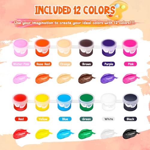 héBei 20 Pack 280 Pcs Mini Acrylic Paint Set with Brushes for Kids Adults Craft Paint, 12 Colors Washable Acrylic Paint Strips for Home Classroom Birthday Party DIY Favors héBei
