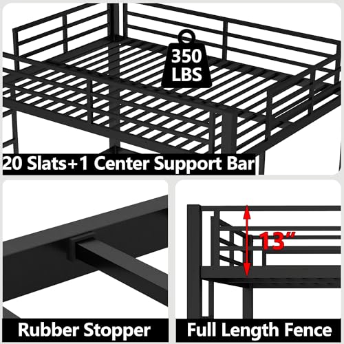 Bellemave Loft Bed Queen Size, Heavy Duty Loft Bed Frame with 2 Build in Ladder and Full Length Guardrail, Easy Assemble, Noise Free Design, No Box Spring Needed, Black Bellemave