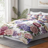 WeCozy Queen Size Comforter Set with 2 Pillowcases, Painting Floral Rose Flower Hydrangea Soft 3 Pcs Bedding for Kids and Adults Bedroom Bed Decor WeCozy