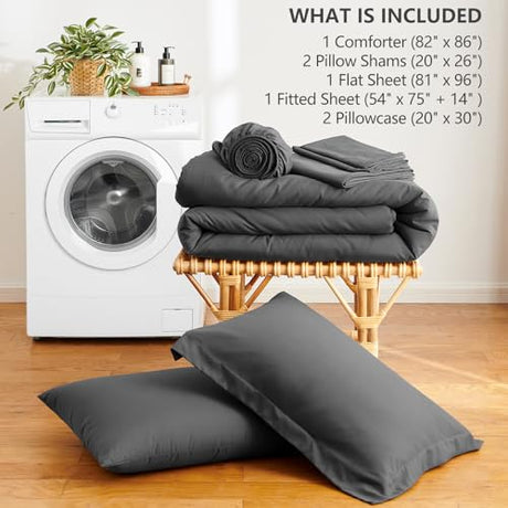 HIMEET Full Size Comforter Sets - 7 Pieces Bed in a Bag Full, Luxury Comforter Set with Sheets for All Season, Bed Set with Comforter, Flat Sheet, Fitted Sheet, Pillowcases & Shams, Dark Grey HIMEET