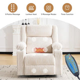 Oversized Power Recliner Chair with Massage and Heat, Swivel Rocker Recliner Chair for Adults with Arm Storage, Nursery Glider Recliner with Adjustable Headrest and Phone Stand, Side Pockets, Beige