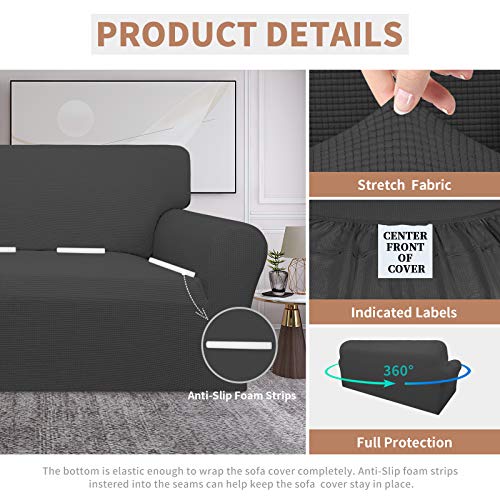 Easy-Going 100% Waterproof Couch Cover, Dual Waterproof Sofa Cover, Stretch Jacquard Sofa Slipcover, Furniture Protector for Kids, Pets, Dog and Cat (Sofa, Dark Gray) Easy-Going