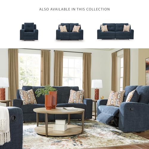 Signature Design by Ashley Danum Casual Manual Tufted Wall Hugger Recliner with Track Arms, Blue