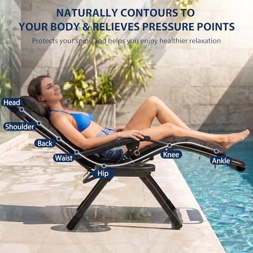 HOMSHADE Oversized Zero Gravity Chair, 33In XXL Outdoor Recliner Chair w/Removable Cushion&Headrest, Reclining Patio Chairs for Indoor, Camping Lounge Chair with Footrest, Support 500LBS, Black