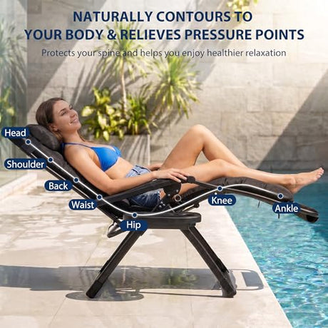 HOMSHADE Oversized Zero Gravity Chair, 33In XXL Outdoor Recliner Chair w/Removable Cushion&Headrest, Reclining Patio Chairs for Indoor, Camping Lounge Chair with Footrest, Support 500LBS, Black HOMSHADE