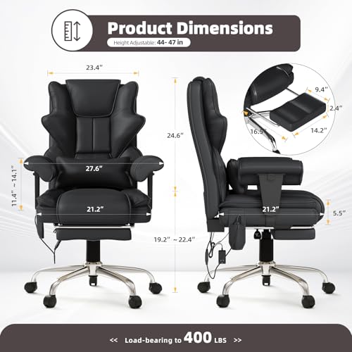 Mvpipi 7-Point Massage Office Chair,Heated Manageral Chair,Ergonomic Executive Chair with Footrest,Adjustable Armrest，Computer Chair for Offices, Study Areas, Gaming Spaces,Black Mvpipi