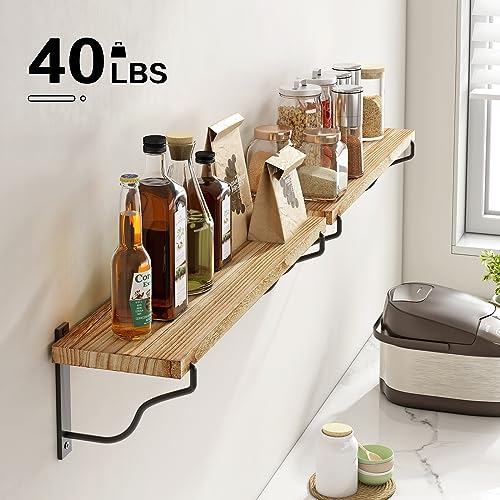 Inforth Wall Shelves, Wood Wall Mounted Shelves for Wall Storage, Floating Shelves for Wall Display with Metal Bracket, Hanging Shelves for Bedroom Kitchen Living Room (Wooden, 17 Inches) - WoodArtSupply