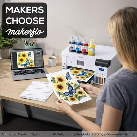 makerflo Epson SureColor F170 Sublimation Printer – Professional Dye Sublimation for Tumblers, T-Shirts, Mugs, Keychains – Desktop Inkjet Printer for Mac & Windows makerflo