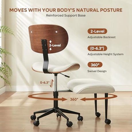 Bestier Cross Legged Office Chair with Wider Bentwood Back Support, Ergonomic Meditation Office Chair for Adults up to 300 lbs, 360° Swivel Adjustable Height for Multi Position White Bestier