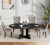Maotifeys Modern 7-Piece Oval Extendable Dining Table Set for 6,Wood Expandable Kitchen Table Set with 6 Tufted Chairs,43"-59" Round Extendable Dining Room Tables with Pedestal Base Maotifeys