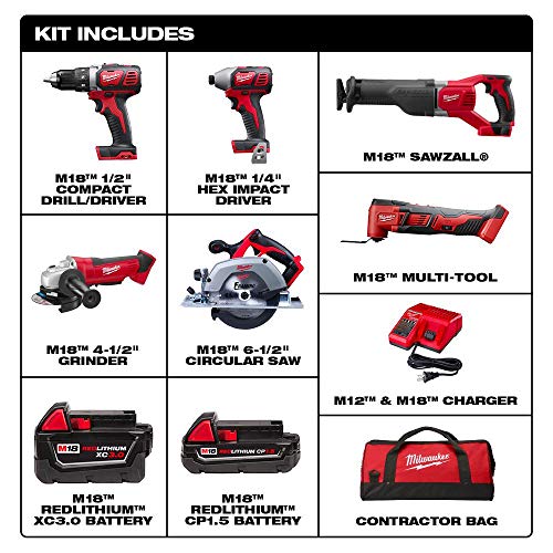 Milwaukee M18 18-Volt Lithium-Ion Cordless Combo Kit (6-Tool) with Two Batteries, Charger and Two Tool Bags Milwaukee