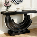 42.91" Mirrored Console Table with Crushed Diamond Inlay, Long Entryway Sofa Table with C-Shaped Base Modern Accent Narrow Tables for Living Room Hallway Foyer Entrance Black JIJIWANG