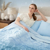 Cozy Bliss Cooling Comforter Seersucker Plaid King Size, Q-Max 0.45 Lightweight Cooling Blanket, Breathable Silk Smooth Summer Bedding Quilt for Hot Sleepers Night Sweats Blue Cozy Bliss