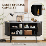 UTOASIS Fluted Buffet Cabinet, 55" Sideboard Tambour Buffer Cabient wtih Storage, Sliding Door, Mid Century Modern Console Table with Adjustable Shelf, Modern Accent Cabinet for Kitchen (Black) UTOASIS