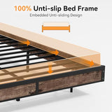 Susalt Queen Size Bed Frame with Storage Headboard, Sturdy Metal Platform Bed Frame with LED Lights and Charging Station, Easy Assembly, No Box Spring Needed, Noise Free, Rustic Brown Susalt