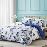 Cupocupa Queen Duvet Cover Set - 3pc Blue Floral Art Deco Bedding - Soft Botanical Print Polyester Duvet Cover with 2 Pillowcases - All Season Reversible Comforter Cover (Queen, Blue Floral) Cupocupa