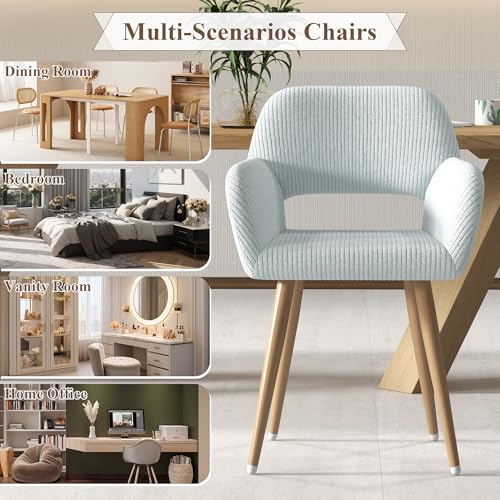 GOOLON Home Office Desk Chair Set of 1, Corduroy Fabric Vanity Chair for Makeup with Hollow Backrest, Comfy Armchair Wood Frame with Strudy Metal Legs, Light Blue GOOLON