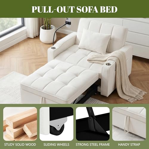 ERYE 3-in-1 Convertible Sleeper Sofa Bed with Pull Out Sleeper Couch Bed & Reclining Backrest, Modern Single Lounge Chair Convertible Tufted Sofabed for Home Apartment