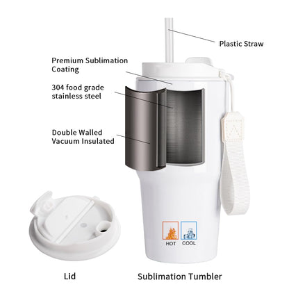 PYD Life 6 Pack Sublimation Tumblers 20 OZ White Blanks with Lid and Plastic Straw Portable String,Stainless Steel Coffee Cups for Tumbler Heat Press Sublimation Oven Printing