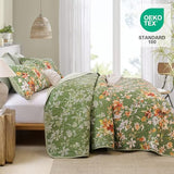 Dobuyly Green Floral Quilt Set King Size, Botanical Flowers Bedspreads Coverlet Set, 3 Pieces Soft Lightweight Microfiber Quilt Bedding Set for All Seasons 110"x90" Dobuyly