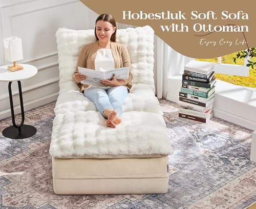 Hobestluk Sofa Couch Foam Sofa for Small Spaces Comfy Sofas with Footrest Couch Recliner Small Sofas for Living Room, Bedroom, Apartment (White)