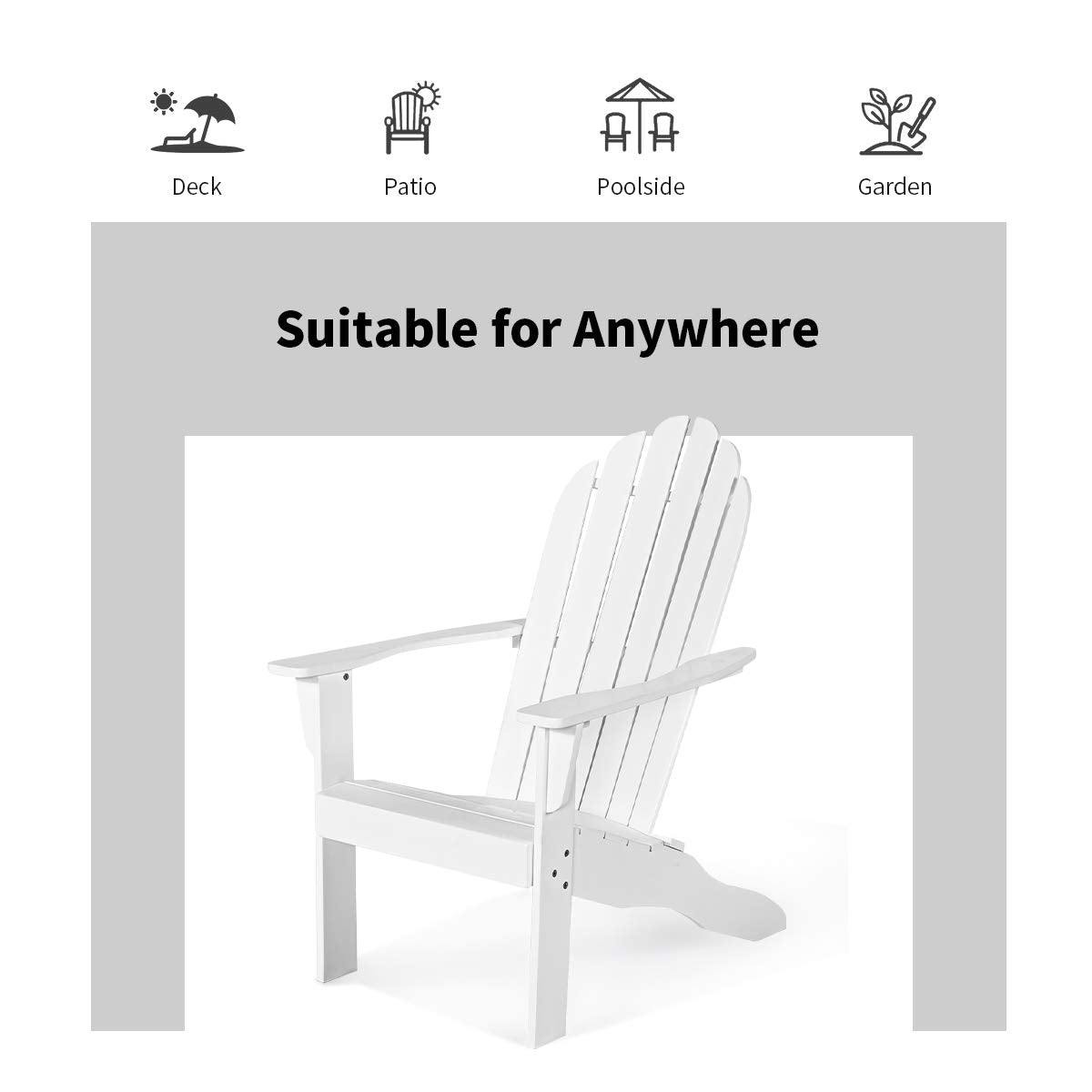 Giantex Adirondack Chair Set of 2 Acacia Wood Outdoor Chairs with 350 lbs Weight Capacity, Lounge Chair Armchair for Yard, Patio, Garden, Poolside, Balcony, Deck Fire Pit Chairs, White Giantex