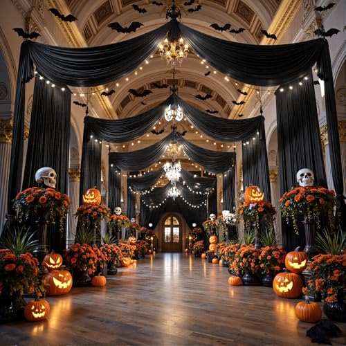 20ftx40ft Black Ceiling Curtain for Wedding Parties – 4 Panels Wrinkle-Free 40 FT Long Tent Draping Curtains for Wedding, Birthday & Theme Parties, 40ft Height with Rod Pocket Party Village