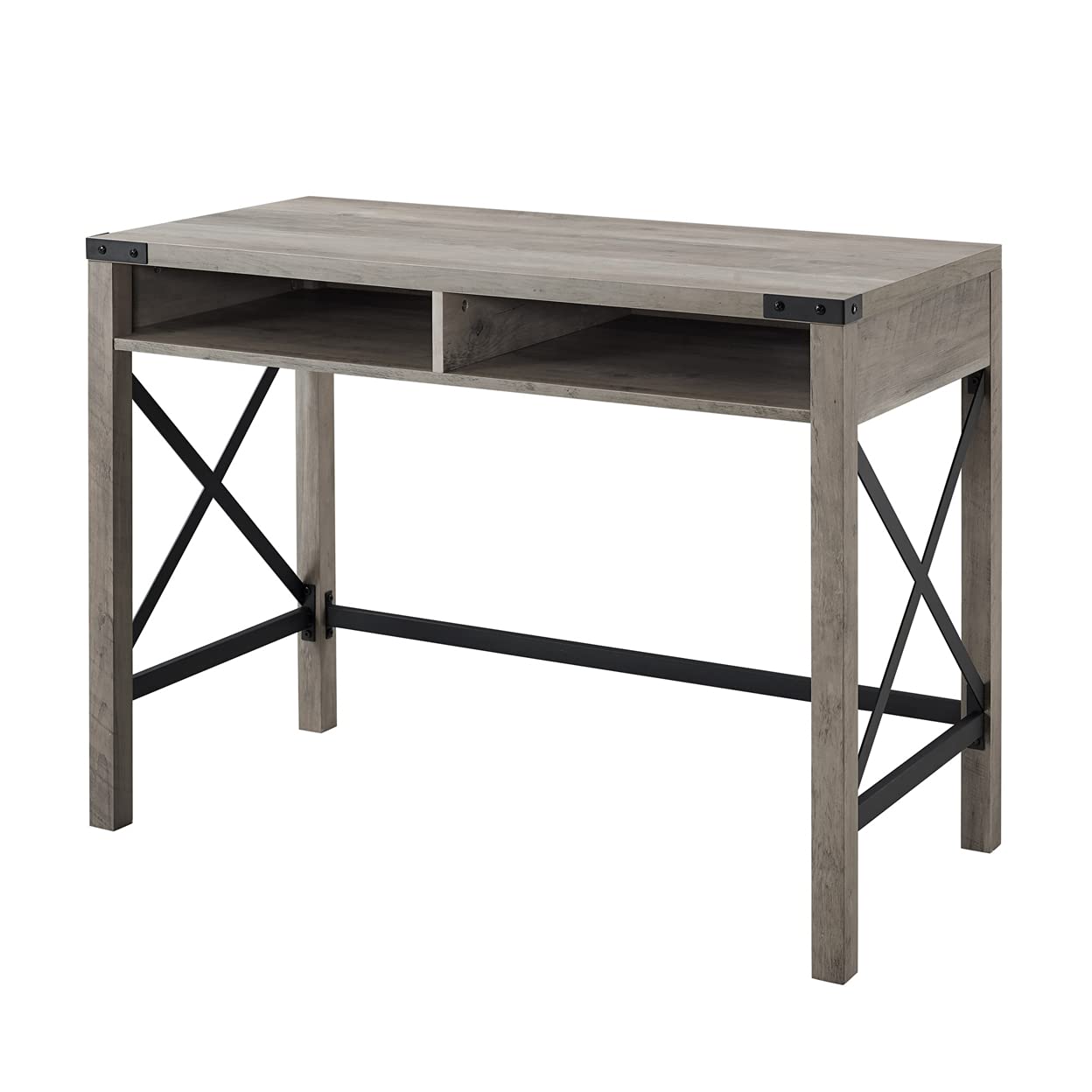 Walker Edison Callum Modern Farmhouse Metal X Writing Desk, 42 Inch, Grey Wash - WoodArtSupply