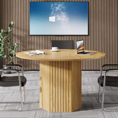 Tribesigns Round Conference Table, 47-Inch Wood Modern Meeting Table for 4-6 People for Conference Room, Meeting Room, Office, Business, Training, Seminar, Light Brown Tribesigns