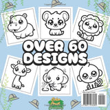 Safari Animals Coloring Book: Bold and easy, cozy coloring book for kids, children and adults. 60 Large print coloring pages with cute kawaii safari jungle animals WoodArtSupply