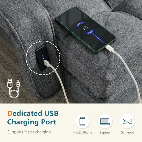STHOUYN Comfy Floor Chair Bedroom 2 USB Charging Ports, 5-Position Couch Gaming Lounge Chairs Adults, Indoor Folding Lazy Sofa Meditation Arm Dorm Chair Living Room (Grey) STHOUYN