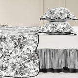 Wonderful 100% Cotton Black Floral Quilt Set Queen Size Bedding Sets with Pillow Shams and Bed Skirt, 4 Pieces Floral Bedspread Coverlet Set, Quilted Blanket Bed Cover for All Season, 88"x90" Wonderful