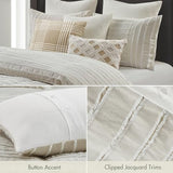 Madison Park King Comforter Set Clipped Jacquard Stripes with Buttons Boho Comforter for a King-Size Bed, Cotton Oversized Comforters with Removable Cover Boho Bedding, King Ivory 9 Piece Madison Park