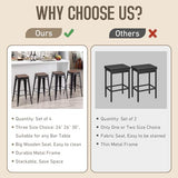 Alunaune 24" Metal Bar Stools Set of 4 Stackable Counter Height Barstools Backless Industrial Kitchen Bar Chairs with Wooden Seat-Matte Black Alunaune