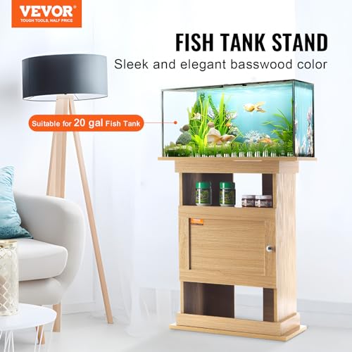 VEVOR Aquarium Stand, 20 Gallon Fish Tank Stand, 25.2 x 15.7 x 28.3 in MDF Turtle Tank Stand, 167.6 lbs Load Capacity, Reptile Tank Stand with Storage, Cabinet and Hardware Kit, Basswood Color VEVOR