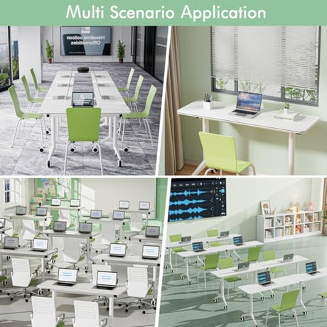 OOFAYBILL 4 Pack 55" Foldable Conference Table with Wheels & Flip Top - Commercial Mobile Meeting Table for Office Training Seminar, Space-Saving Design, Easy Folding Classroom Table OOFAYBILL