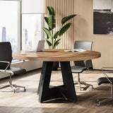 Tribesigns 47-Inch Round Conference Table for 4-6 People, Wooden Meeting Room Table with Thicken Tabletop and Wood Base (Brown+Black) Tribesigns