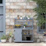 Outsunny Wooden Potting Bench, Outdoor Potting Table with Storage Cabinet, Storage Shelves for Backyard, Patio, Balcony, Gray Outsunny