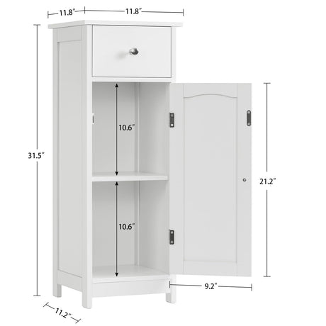 Iwell Bathroom Floor Cabinet, Small Bathroom Storage Cabinet with Drawer & Storage Shelf, Free-Standing Organizer Cabinets for Hallway/Living Room, White Iwell