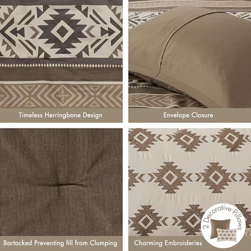 Madison Park Queen Comforter Set, Stripes Herringbone Southwestern Boho Comforters Queen Size, All Season Lightweight & Fluffy Microfiber Bed Set, 2 Décor Pillows, Mariposa, Full/Queen Brown 5 Piece Madison Park