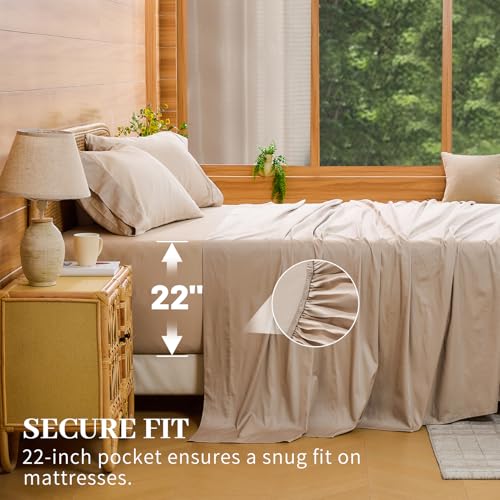 Bedlifes Deep Pocket Sheets 18-24 Inch, Queen Size Egyptian Cotton 1000 Thread Count, 4-Piece - Fits Extra Thick Mattresses, Cooling & Breathable (Linen) Bedlifes