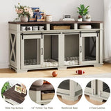 GarveeLife 71'' Dog Crate Furniture for 1 or 2 Dogs, Large Double Dog Cage with 3 Storage Drawers & Removable Divider, Dog Kennel As TV Stand, Furniture Style Dog Crates with Sliding Barn Door GarveeLife