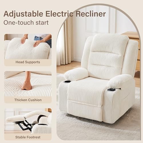 Hicosit Power Pushback Recliner with Cup Holders, Electric Recliner Chair for Adults, Reclining Chair with Side Pocket for Living Room (1, Stripe White)