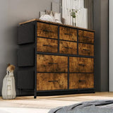 Dresser for Bedroom, 10 Drawers Fabric Storage Drawer, Dressers & Chest of Drawers with Side Pockets, Hooks, Wood Tabletop for Closet, Living Room, Hallway (Rustic Brown) Jojoka