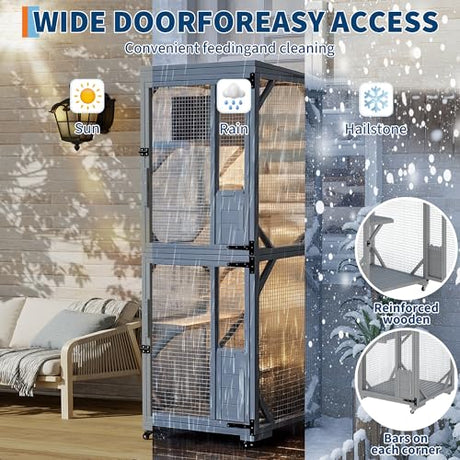 Outdoor Cats House with 4 Wheels, Walk-in Cat Cage, Catio Outdoor Enclosure Extra Large GarveeLife