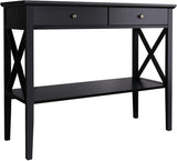 ChooChoo Console Table with Drawers, Narrow Wood Accent Sofa Table Entryway Table with Storage Shelf for Entryway, Front Hall, Hallway, Living Room, Black ChooChoo