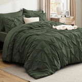 Bedsure Queen Comforter Set Olive Green - Bed in a Bag Queen Size Bedding 7 Pieces, GentleSoft™ Pintuck Bed Set Gift for Family, Pinch Pleat All Season Comforter with Sheets, Pillowcases & Shams Bedsure