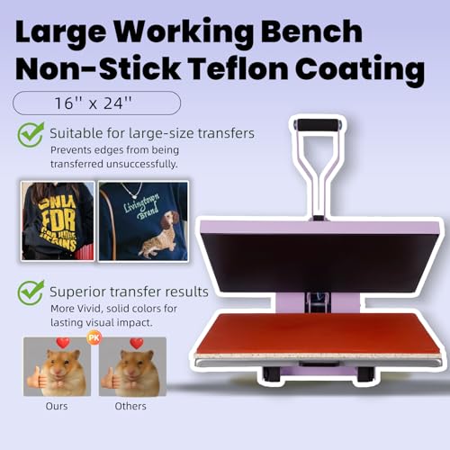 16x24 Heat Press Machine for T Shirts, 1.8-2kw, 72.77lbs High Pressure, Slide Out Sublimation Heat Transfer Press Suitable for Family or Small Business. (Purple, 16x24 Manual) Eonvest