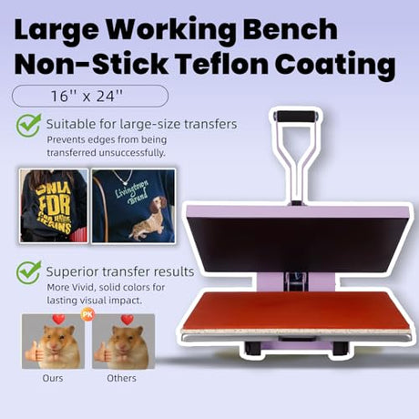 16x24 Heat Press Machine for T Shirts, 1.8-2kw, 72.77lbs High Pressure, Slide Out Sublimation Heat Transfer Press Suitable for Family or Small Business. (Purple, 16x24 Manual) Eonvest